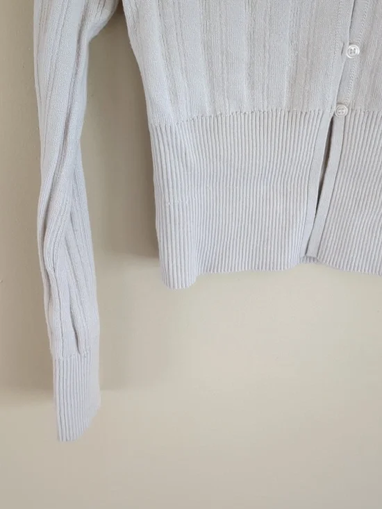 Small Pink Rose Ribbed Oatmeal Long Sleeve Cardigan - Picture 5 of 13